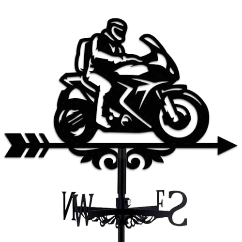 INFUNLY Motorcycle Weather Vane - Black Metal Wind Direction Indicator - 13.78"x10.63" - Weather Resistant