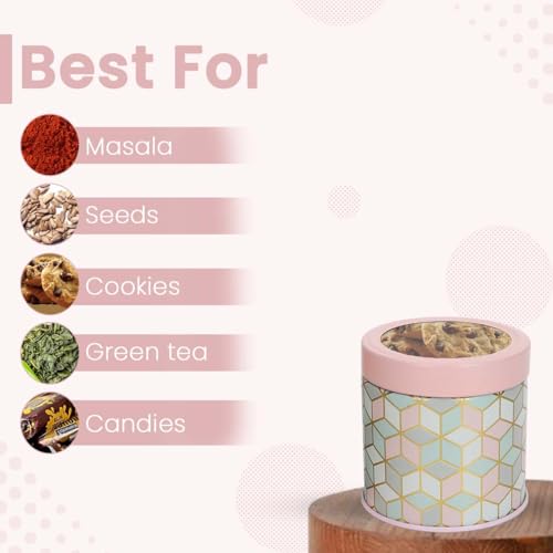 Image of Maroc Collection Airtight Kitchen Container Set| 450ML- Set of 2| Food Grade Metal Storage Jars for Masala, Seeds, Cookies & Snacks| Leakproof, Moist-Proof Canisters| Moroccan Pink Pastel