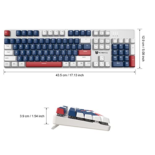 Image of 104 Keys Full Size Mechanical Gaming Keyboard | Red Switch Blue /White /Red Combo Color Computer Keyboards | 104 Keys US Layout Wired Mechanical PC Gaming Keyboard | Light Up Wired Clicky Keyboards