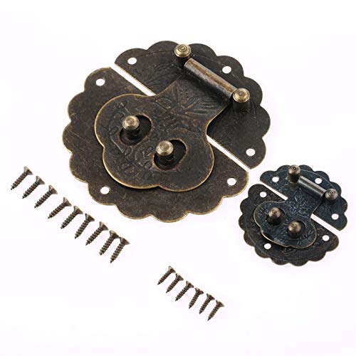 Image of Door Hasp Latch 1Pc 40 /80mm Antique Vintage Decorative Jewelry Wooden Box Hasp Latch Hook Lock with Screws 40 /80mm Furniture Hardware (Color : 80mm)