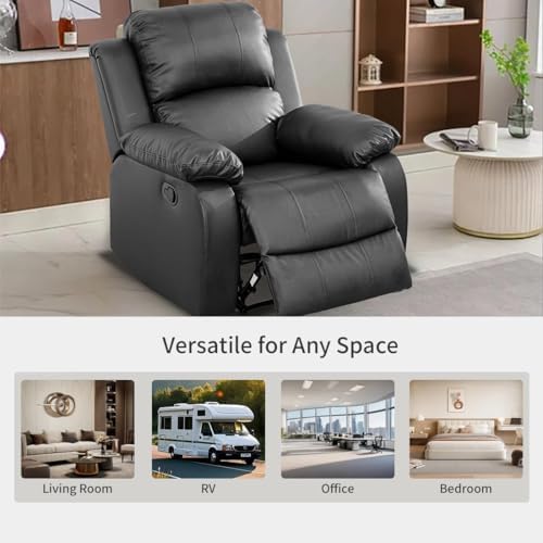 Image of Oversized Recliner Chair, Leather Recliner Chairs with Home Theater Seating, Extra Wide Lazy Boy Reclining Chairs for Adults Reading Gaming Leisure Relax, Bedroom, Black