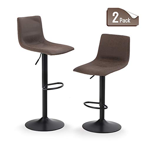 MAISON ARTS Bar Stools Set of 2 for Kitchen Counter Adjustable Counter Height Bar Chairs with Back Tall Barstools PU Leather Kitchen Island Stools, 300 LBS Bear Capacity, Brown