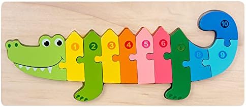 2 Pack Childrens Wooden Jigsaw Puzzles Toys Animal Montessori Blocks Numbers 1 to 10 Toddler Game Set Gift for Age 1 2 3 Boys Girls Birthday Christmas Learning Tool Wood Giraffe Crocodile Toy