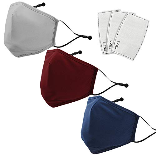 Best Deal Hebileon 3-Pack Kids Individually Packaged Fashionable Face Mask with PM 2.5 Filter Sheet, Comfortable, Soft Elastic Ear Loops, Washable and Reusable Mouth S-hield (Burgundy & Royal Blue & Light Grey)