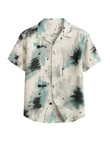 Image of Veirdo Poly Cotton Oversized Loose Baggy Fit Drop Shoulder Cool and Stylish Abstract Print Men Camp Collar Shirt