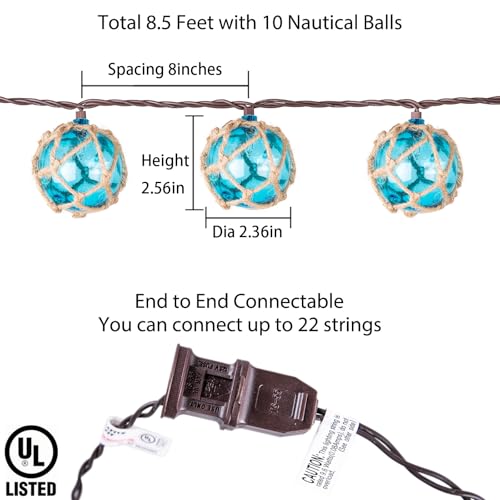 Decorative String Lights Plug in with 10 Incandescent Bulbs, Nautical Fishing Float String Lights Connectable Weatherproof for Indoor Home Tiki Bar Decor and Outdoor Patio Decorations (Aqua Blue) - Image 3