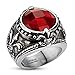 UrbanBijoux Bague chevalière Homme en Acier Croix Fleur de lys et Pierre Rouge - 67