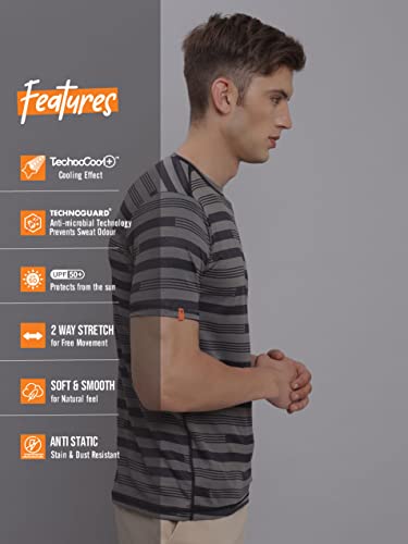 Image of TECHNOSPORT Men Polyester Regular Fit Half Sleeve Jacquard T-Shirt with Double Cool, Quick Dry & Anti Microbial for Sports, Running & Casual Use
