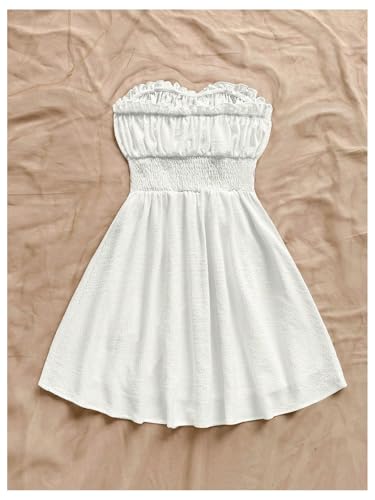 Image of Floerns Women's Vacation Strapless Tube Dress Ruffle Hem A Line Mini Dresses