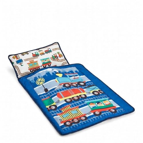 Image of EVERYDAY KIDS Toddler Nap Mat with Removable Pillow -Choo Choo Train- Carry Handle with Fastening Straps Closure, Rollup Design, Soft Microfiber for Preschool, Daycare, Sleeping Bag - Ages 2-6 Years