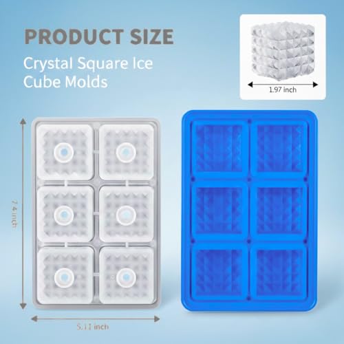Image of Premium Large 3D Crystal Square Ice Cube Tray, Silicone Molds for Chilling Drinks, Chocolates, Juice, Jelly and Many More. (Blue)