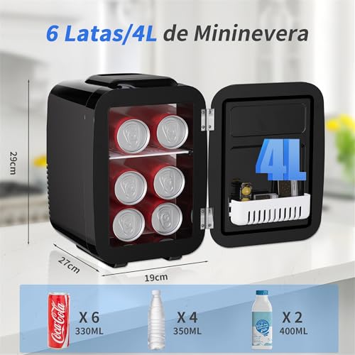 YASHE Mini Nevera, 4L Comética Pequeña Nevera para Dormitorio, CA 220V/ CC 12V para Coche, Enfriar y Calentar para Dormitorio, Portátil para Oficina, Escritorio (Negro) - imagen 2