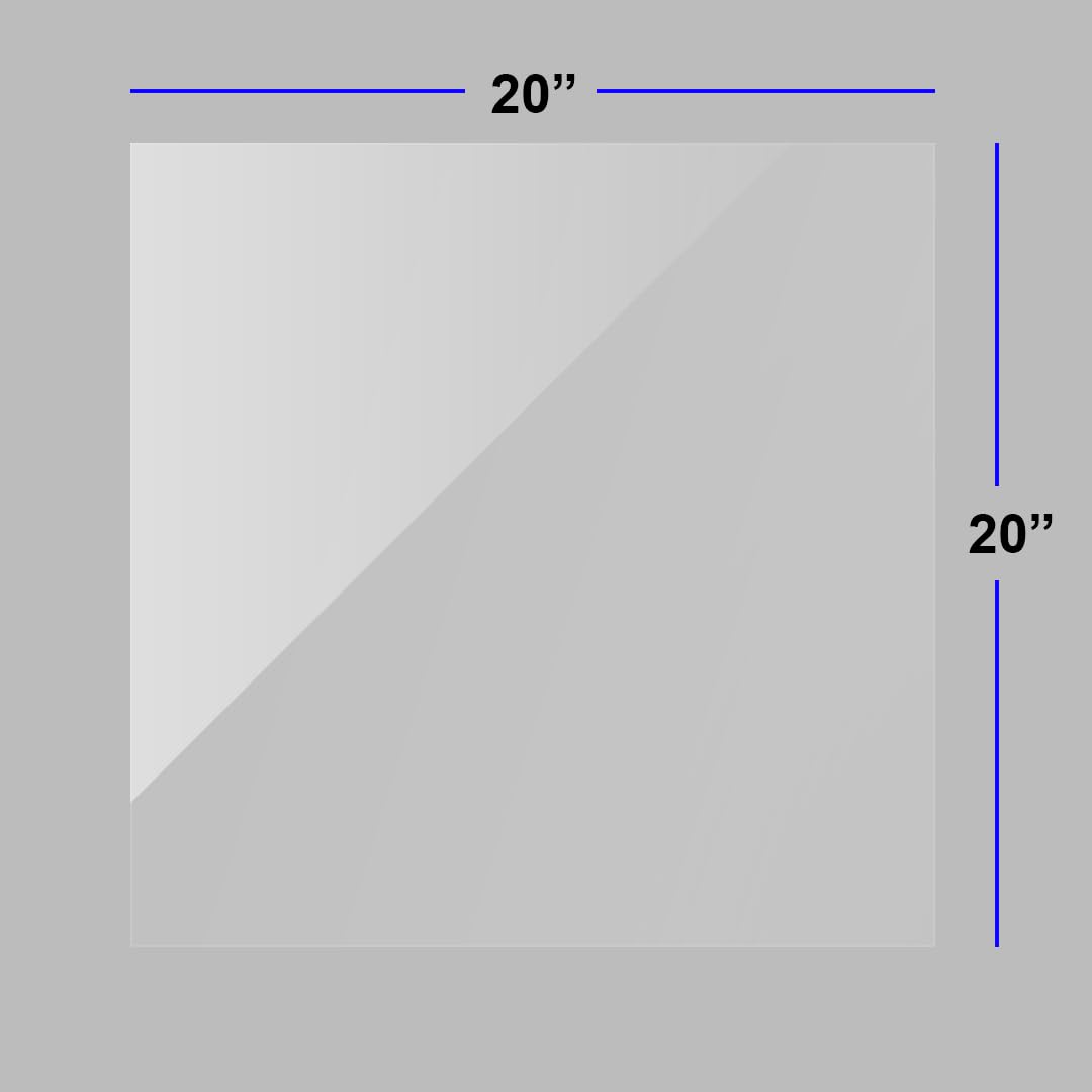 (2 Pack) 20" x 20” Clear Acrylic Sheets, 1/8" Thick (3mm) Plexiglass Transparent Square Panels for Crafts, Display Cases, Plexi Glass Signs, Photography Surface