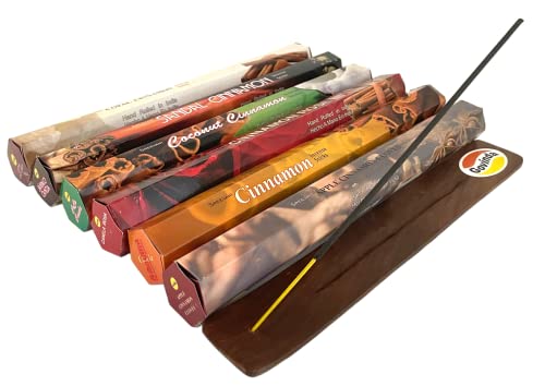 Sreevani Incense Sticks Variety Pack #13 And Incense Stick Holder Bundle Gift Set With 6 Cinnamon Fragrances #TOP4