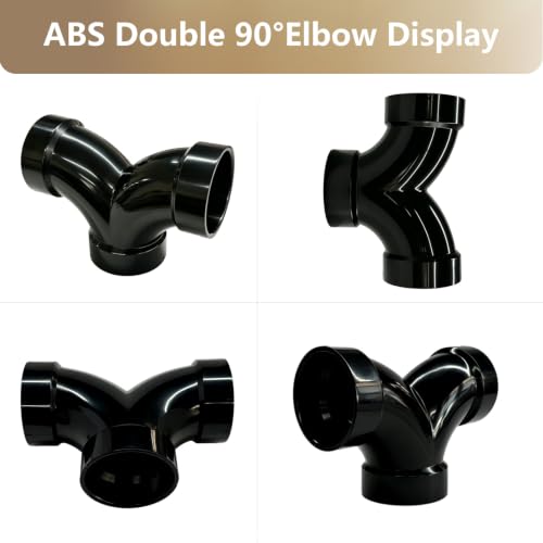 Image of LESSO 2 inch Double 90 Degree ABS Elbow, ABS Straight Tee, Black DWV | ABS Pipe Fittings, Vintage DIY Industrial Shelving, Industrial Decoration, Furniture DIY