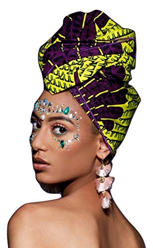 Cee Cee's Closet Headwrap| 100% Cotton | Headwraps For Women| Bandana (Headwrap (72 in x 22 in), Osumare-Purple & Yellow)