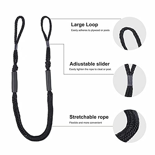 Bungee Dock Line Mooring Rope Bungee Cord Docking String Dockline For Boats Shock Bungee Docking Ropes For Boat Kayak, Jet Ski, Pontoon, Canoe, Power Boat Waverunner Black (2 X) #TOP1