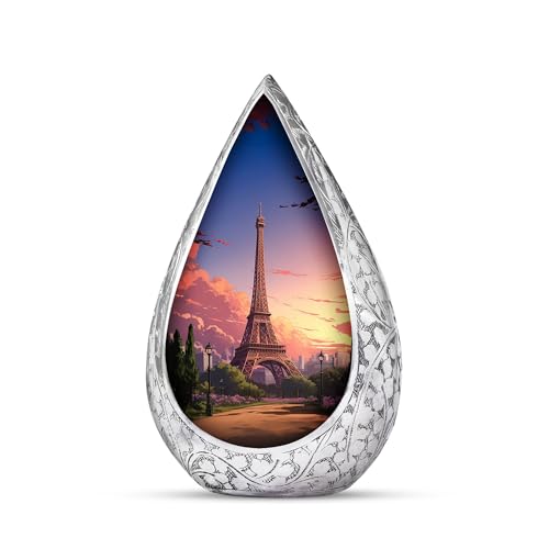 Eiffel Tower in Sunset Small Urn for Ashes for Men - Drop Funeral Cremation Urns for Human Ashes - Handcrafted Sympathy Gift for Loss of Family - Burial Cremains Containers (3 Inch)