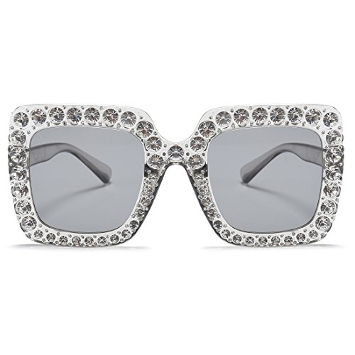 Armear Trendy Rhinestone Square Sunglasses Women Oversized Crystal Frame Designer Gradient Lens Eyeglasses 67mm