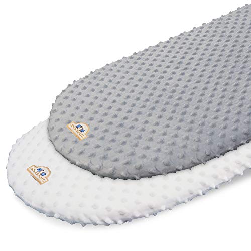 Image of BlueSnail Soft and Strechy Minky Bassinet Fitted Sheet, Cradle Sheets for Bassinet Pad/Mattress 2pk(Bassinet, White+Gray)