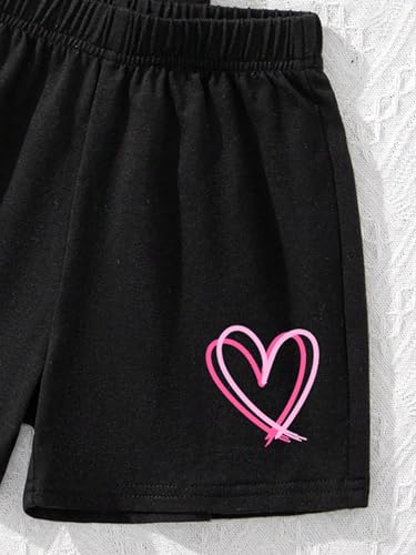 Image of SweatyRocks Girl's 2 Piece Outfits Tie Dye Short Sleeve Crewneck Top and Shorts Set Black Heart 9Y