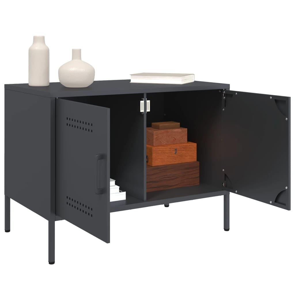 Mobile TV antracite in acciaio, 68 x 39 x 50,5 cm, con 2 scomparti, salvaspazio, per soggiorno, camera da letto, home theater, moderna credenza bassa con spazio e ripiano