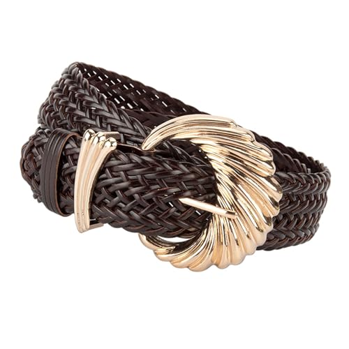 Braided Women’s Belt Adjustable Gold Clasp Stretchy Waistband Decorative Dress Sash for Casual or Formal Outfits