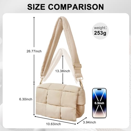 Image of Shoulder Bag Lightweight Puffer Tote Crossbody Bag Handwoven for Women | waterproof nylon, durable, soft padded texture, versatile for travel, work, weekend, everyday, adjustable strap