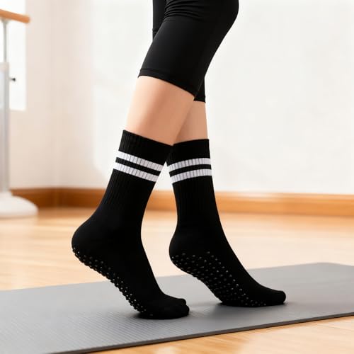 Image of loudashuaiqi Grip Pilates Socks Non Slip Athletic Yoga Socks with Grips for Women Grippy socks for Hospital Workout Barre