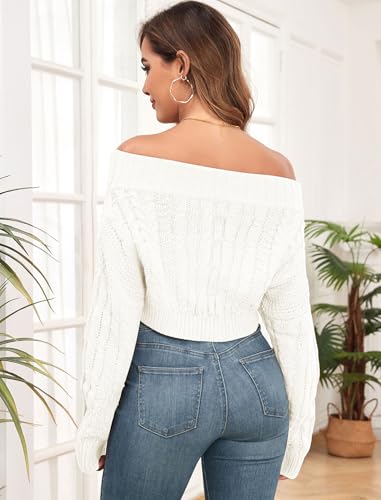 Image of ZAFUL Women V Neck Button Knit Crop Sweaters Batwing Sleeve V Back Ribbed Hem Pullover Sweater
