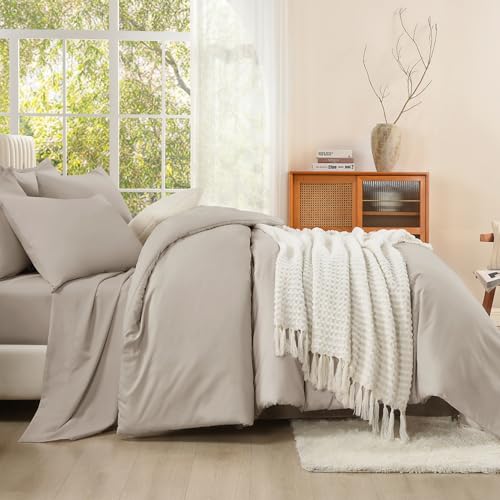 Image of Litanika Super King Comforter Sets Linen Grey - 7 Pieces Bed in a Bag Oversized King Bedding Comforter Sets, Solid Lightweight Bed Set with Comforter, Sheets, Pillowcases & Shams