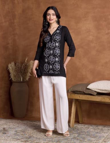 Image of Amazon Brand - Myx Women's Pure Cotton Embroidered Short Kurti | Tunic | Short Kurta (Available in Plus Sizes)