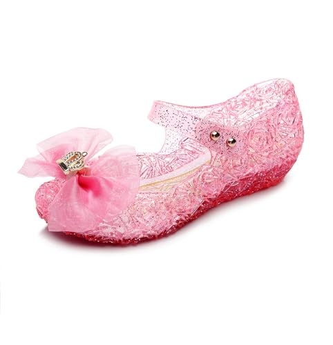 New front Fille Chaussures de Princesse Bout Fermé Sandales pour Enfant Cadeau Anniversaire Chaussures pour Déguisement Eté Soirée Mariage Saint-Nicolas Paillettes Nœuds Papillons,Rose,27