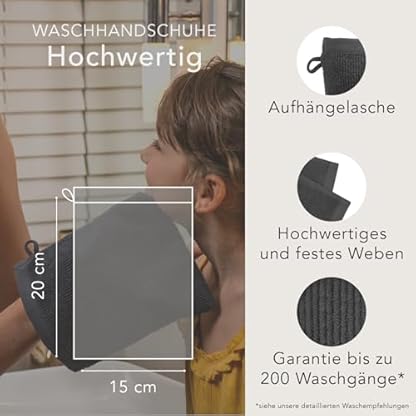 10 er Set Waschlappen 15x20 cm | Frottee Weich & Flauschig | 100% Baumwolle | Frottier Waschhandschuhe | 500g/m² | Oeko-Tex | Ôhm | Dunkelgrau – Bild 4