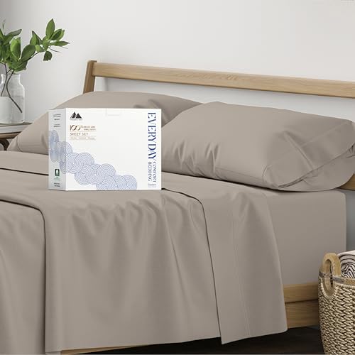 Image of Mayfair Linen 100% Organic Cotton Sheets Queen Size - 4 PC Organic Cotton Queen Size Percale Weave Sheet Set, Soft, Cooling, Crisp & Breathable, 16 inch Deep Pocket Hotel Quality Bedding Set (Taupe)