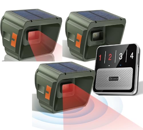 Solar Driveway Alarm Wireless Long Range Weatherproof, 3000ft Expandable And Easy Use Upgrade Design Perimeter Gate Alarm System Rechargeable Outdoor Driveway Moiton Sensor Alert (1 Sensor 1 Receiver)