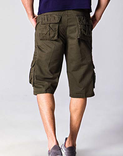 SOUGAO Bermuda cargo masculina de algodão casual para trabalho sem cinto), Verde, 34