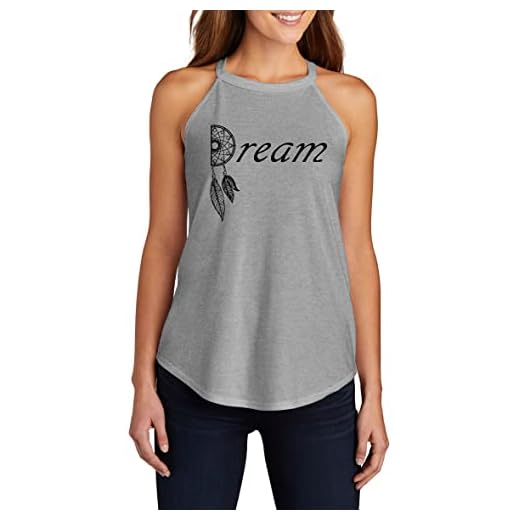 Ladies Tri-Blend Rocker Tank Top Dream Dream Catcher Graphic Tee Love Dream Grey Frost S