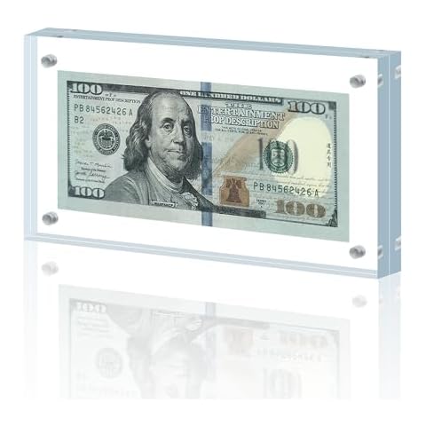 Dollar Bill Frame Display Acrylic Dollar Bill Holder 3.9X7.8Inch Thickened Frame for Dollar Bill Display Case Magnet Currency Display Frame Self Standing for Money Ticket Picture Photos Display Case Cover