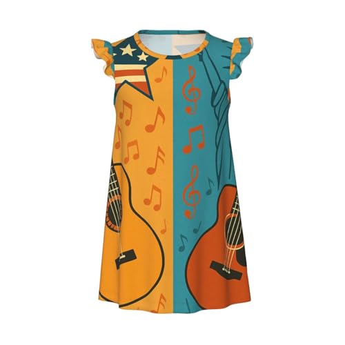 Augenstern Flutter Sleeve Nightgown Pajama Gown Retro Music Guitar Easy Pull-On Sleepwear Nightdress