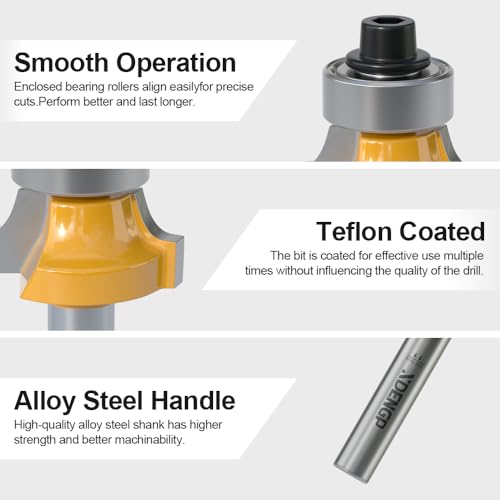 Image of Roundover Router Bit 1 /4 Shank, 3 /16 inch Radius Round Over Router Bits, Router Bits Round Over for Edging Forming Rounding Woodworking Cutter