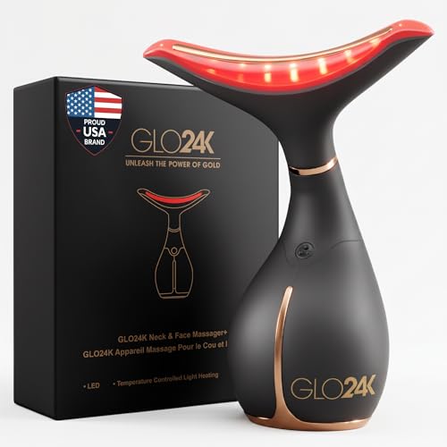 Image of GLO24K LED Facial Massager for Face & Neck - Beauty Wand with LED Light, Vibration & Warm Massage - Cosmetic Skincare Tool