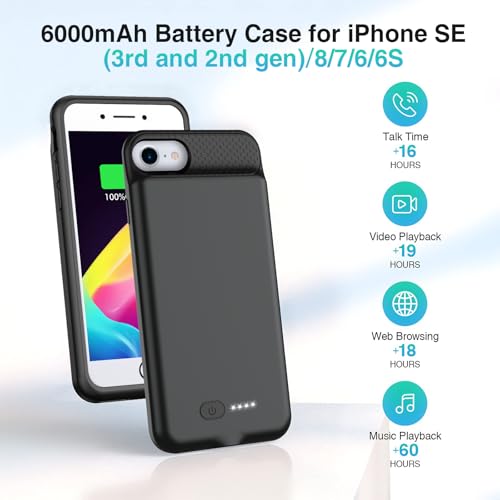 Bopps FM0401 For Iphone 8/7/6S/6/Se(2022/2020) Battery Case,Ultra-Slim 6000Mah Iphone Charger Case 360°Protection Rechargeable Extended Battery Charging Case thumb #1