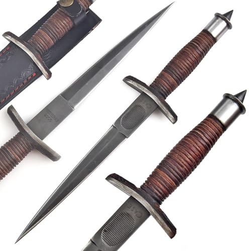 AJSANITY Sykes Fairbairn US Army Double-Edged V42 Military Best Dagger Knife WWII Collectible knives Leather Stacked Handle