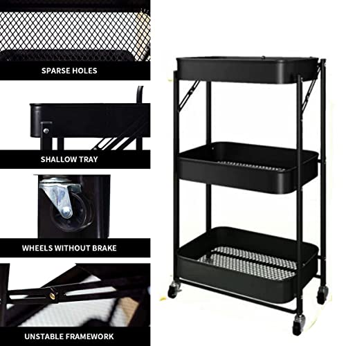 Rack De Armazenamento De Cozinha Dobrável De 3 Camadas Com Rodízios, Carrinho Utilitário De Armazena
