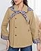 CHARTOU Women's Short Trench Coats Fall Notch Collar Plaid Reversible Oversized Jacket with Pockets (Medium, Khaki)