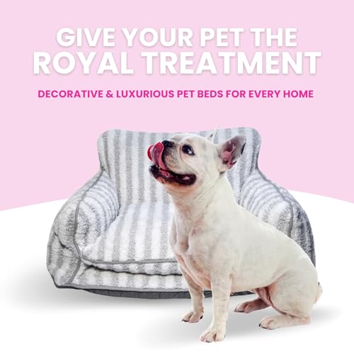 Glow Pups Dog Bed Cozy Sofa, Striped Pattern Cat Bed with Soft Faux Lambswool Cushion, Machine Washable Cotton Blend, Three-Sided Design, Grey/White Striped, X-Large 39.37" L x 23.62" W x 15.75" Th by Glow Pups - Used condition - Image 2