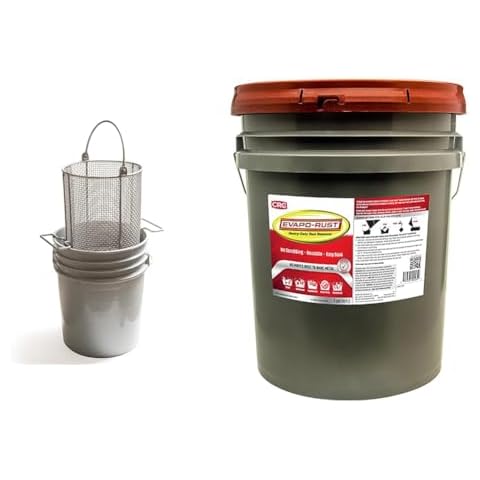 Stainless Steel 9-1/2" Diameter x 12" Dip-And-Drain Parts Cleaning Basket with 5 Gallon Bucket, Swing Handle, and Rust Remover - 5 Gallons Cover
