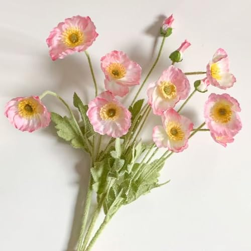 6 Pcs Poppy Flowers Artificial,23 inches Tall Artificial Poppies,Silk Flowers with Stems,Faux Flower Stems for Home Office Wedding Outdoor Patio Lawn Garden Decor (Pink)