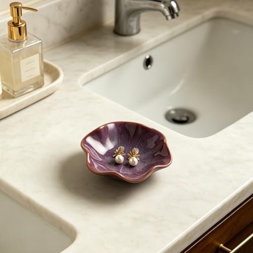 Image of BEUNAIZER Galaxy Purple Jewelry Dish Tray, Ring Dish, Ceramic Trinket Tray, Key Bowl, Aesthetic Nightstand Bathroom Room Decor Mothers Day Friendship Christmas Birthday Gifts for Women